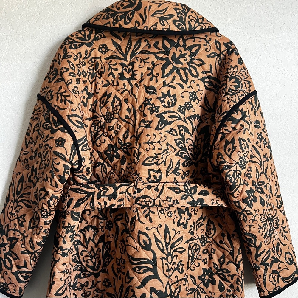 BAGATELLE Quilted Jacket Button Tie Belt Floral Black Camel XL NWT - Picture 8 of 12